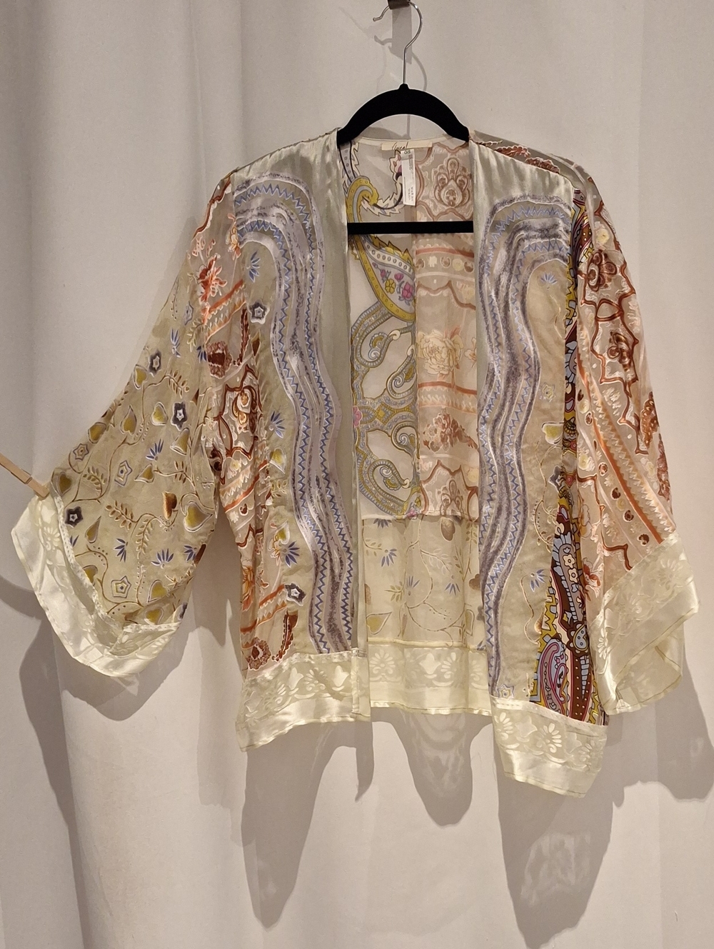 Floreat Cream Paisley Sheer Kimono Jacket with Multi-Color Accents